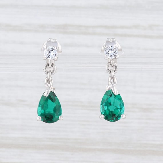 Emerald Earrings, Drop Earrings, White Gold Earrin