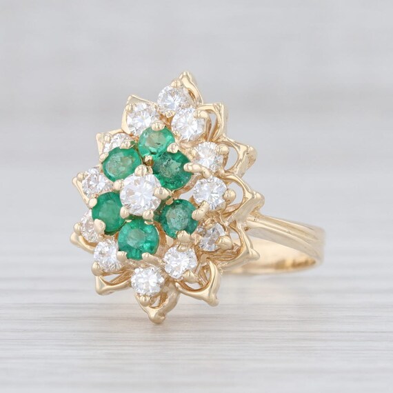 Emerald & Diamond Ring, Gemstone Flower Ring, Yell