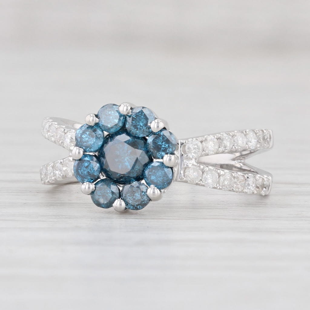1.18ctw Blue Diamond Flower Ring 14k White Gold Size 6.25 Etsy