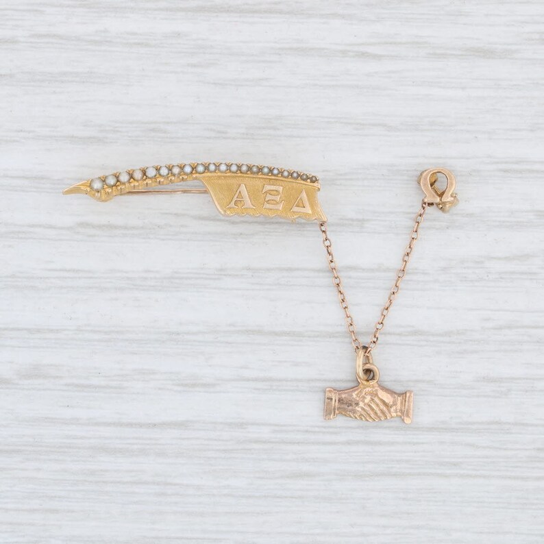 Alpha Xi Delta Badge 14k Yellow Gold Pin Pearl Sorority Etsy