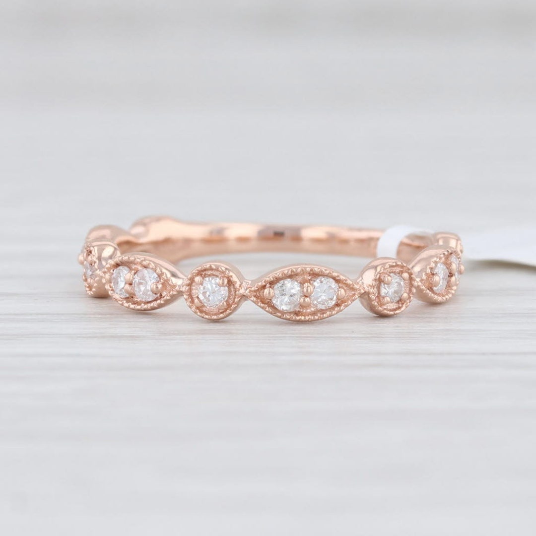 New Diamond Stackable Ring 14k Rose Gold Wedding Band Etsy