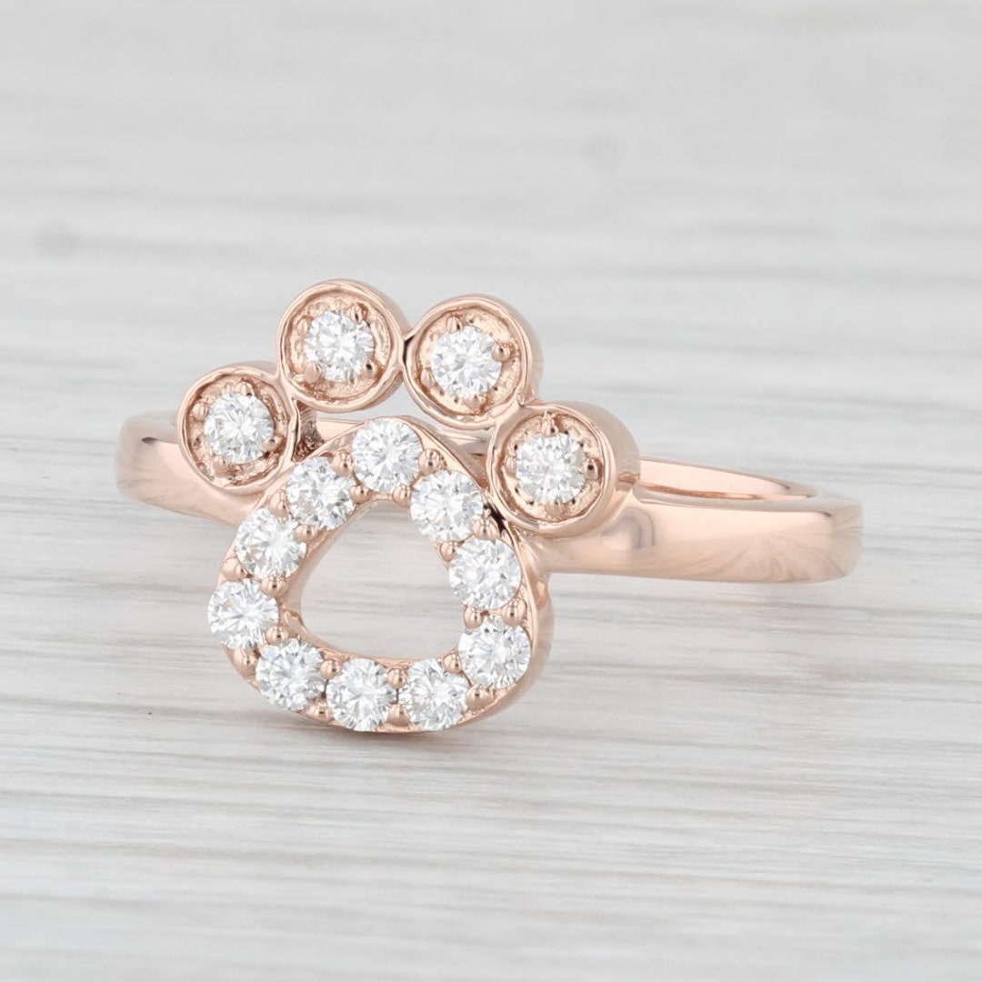 New 0.41ctw Diamond Paw Print Ring 14k Rose Gold Size 7.75 Etsy