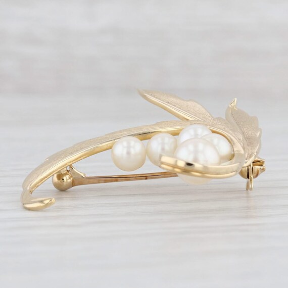 Mikimoto Cultured Pearl Floral Brooch 14k Yellow … - image 3