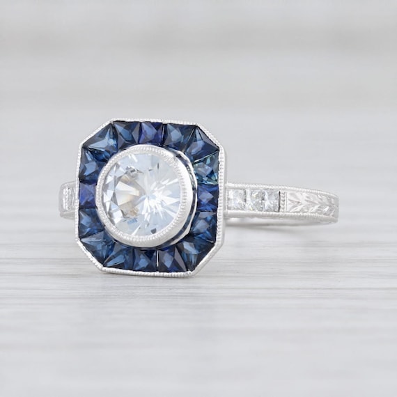 Sapphire Halo Engagement Ring, Blue Sapphire Ring,