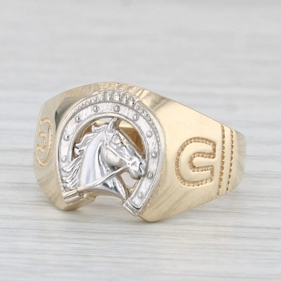 Horseshoe Horse Ring 14k Yellow White Gold Size 1… - image 1