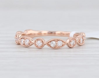 New Diamond Stackable Ring 14k Rose Gold Wedding Band Women's Stacking Size 6.75