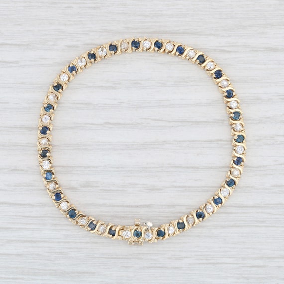 Blue Sapphire White Zircon Tennis Bracelet, 14k Ye