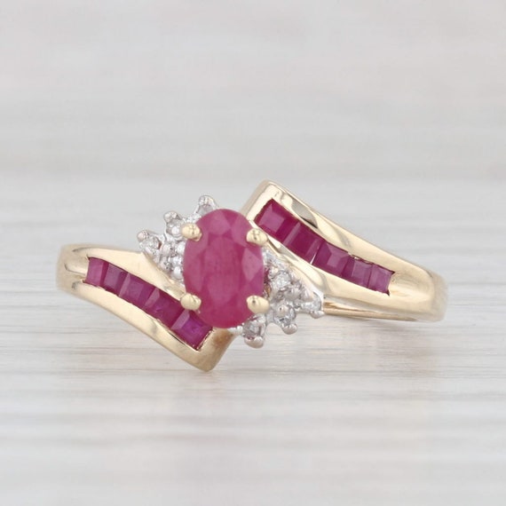 1.12ctw Ruby Diamond Bypass Ring 10k Yellow Gold … - image 1