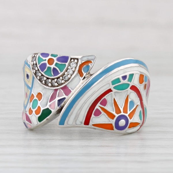 Belle Etoile Resin Mosaik Zirkonia Ring Sterling Silber Bypass Statement