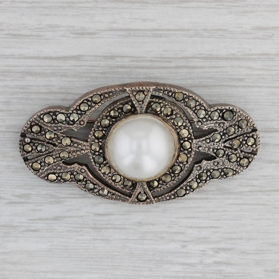 Vintage Imitation Mabe Pearl Marcasite Brooch Ster