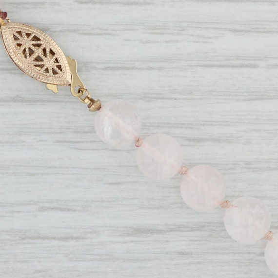 Vintage Pink Rose Quartz Bead Strand Necklace Gol… - image 2