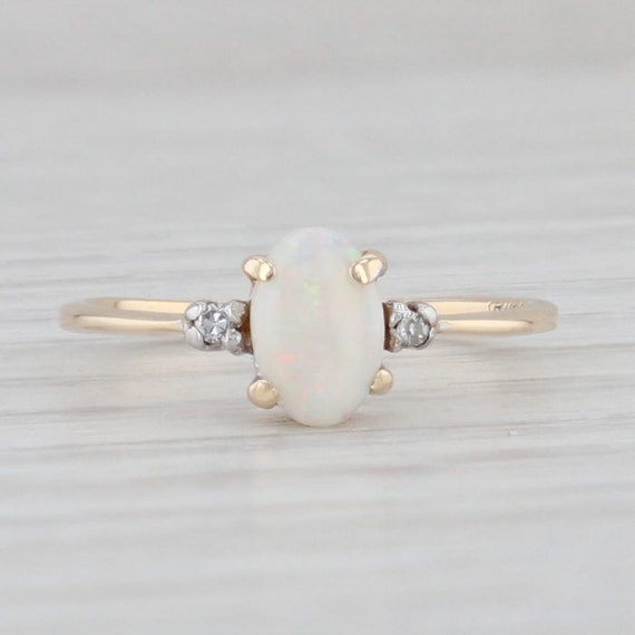 Oval Opal Diamond Ring 14k Yellow Gold Size 3 Oct… - image 3