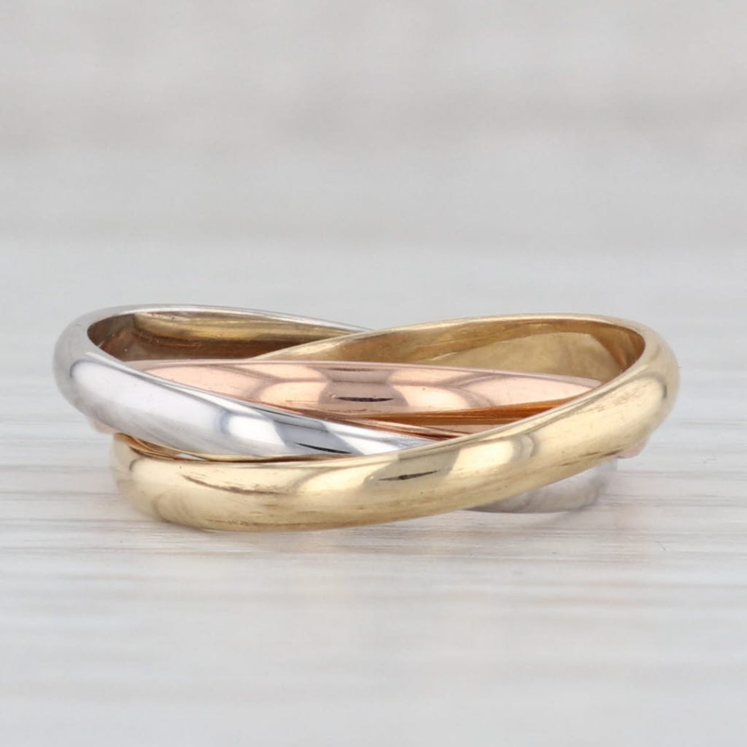 Tritoned 3 Band Puzzle Ring 18k Yellow White Rose Gold Size Etsy