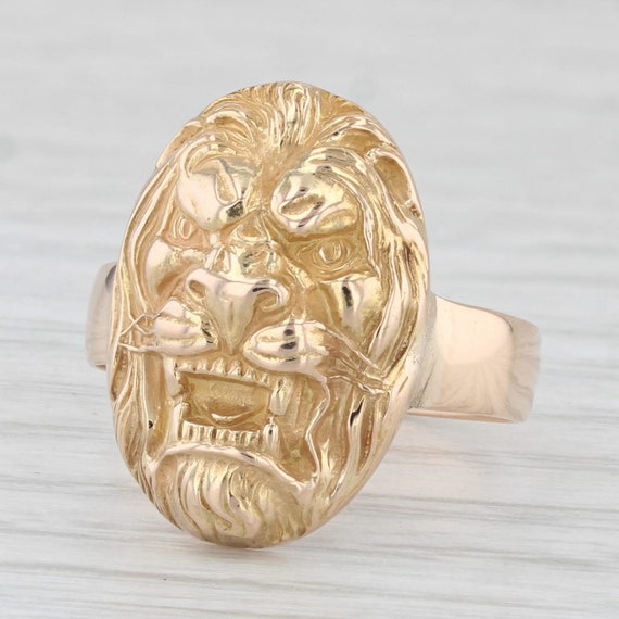 Lions Head Signet Ring 10k 18k Yellow Gold Size 6… - image 1