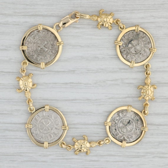 Antique Coin Turtle Link Bracelet 18k Yellow Gold 