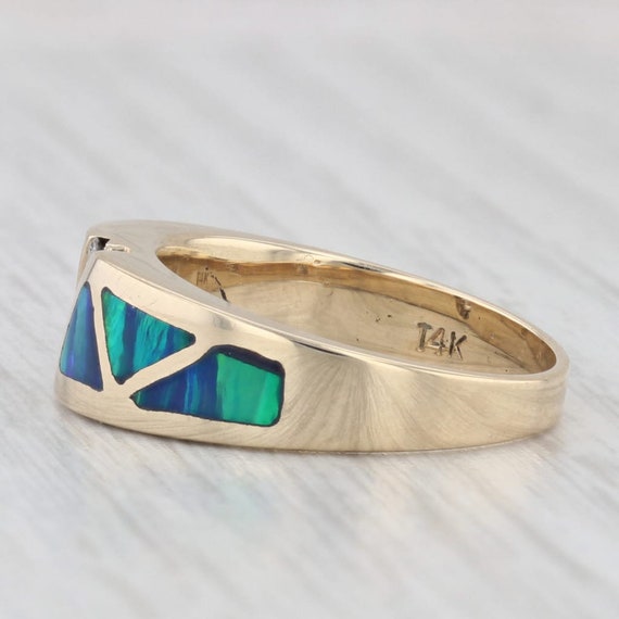 Lab Created Blue Green Opal Mosaic Diamond Ring 1… - image 4