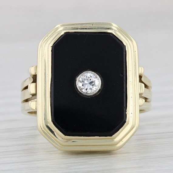 Onyx Diamond Signet Ring 14k Yellow Gold Vintage … - image 2