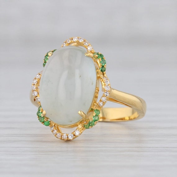 Jadeite Jade Ring, Tsavorite Garnet Ring, Gemstone