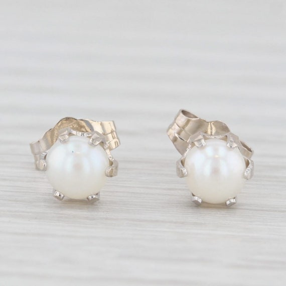 Cultured Pearl Solitaire Stud Earrings 14k White … - image 1