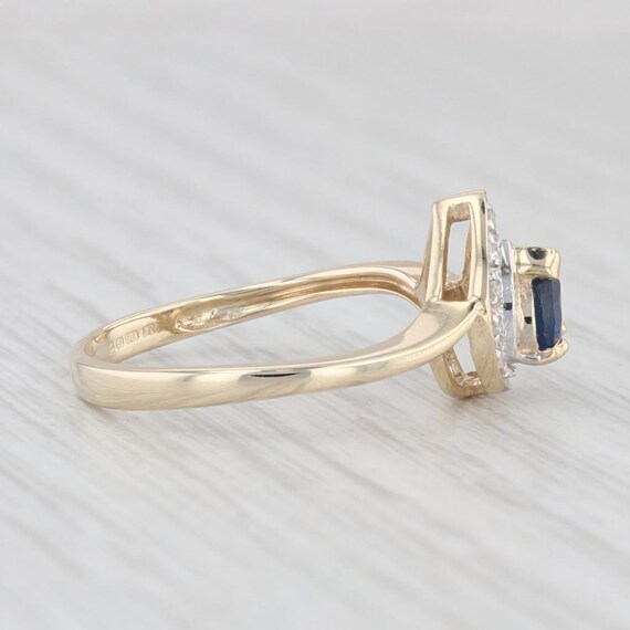 0.47ctw Pear Blue Sapphire Diamond Halo Ring 9k Y… - image 5
