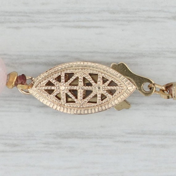 Vintage Pink Rose Quartz Bead Strand Necklace Gol… - image 4