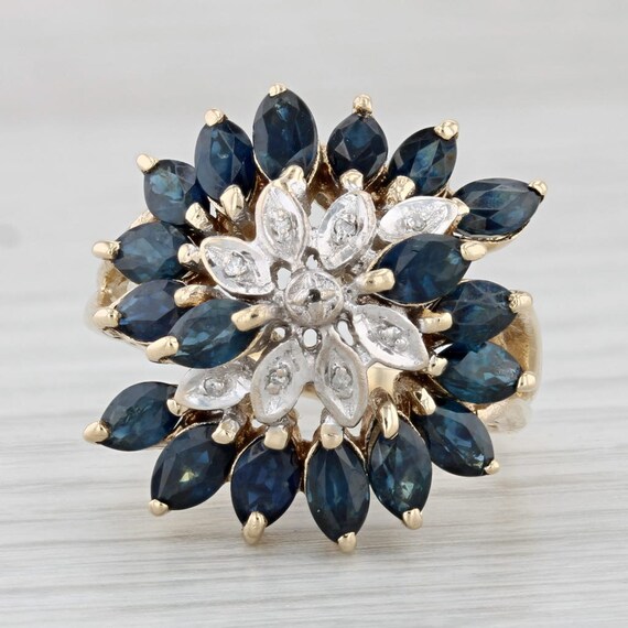 5ctw Blue Sapphire Diamond Cluster Ring 10k Yello… - image 2