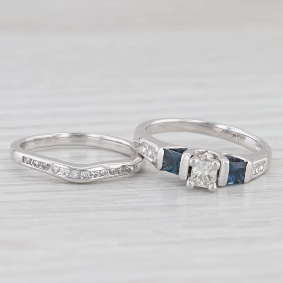 0.97ctw Princess Diamond Sapphire Engagement Ring… - image 2