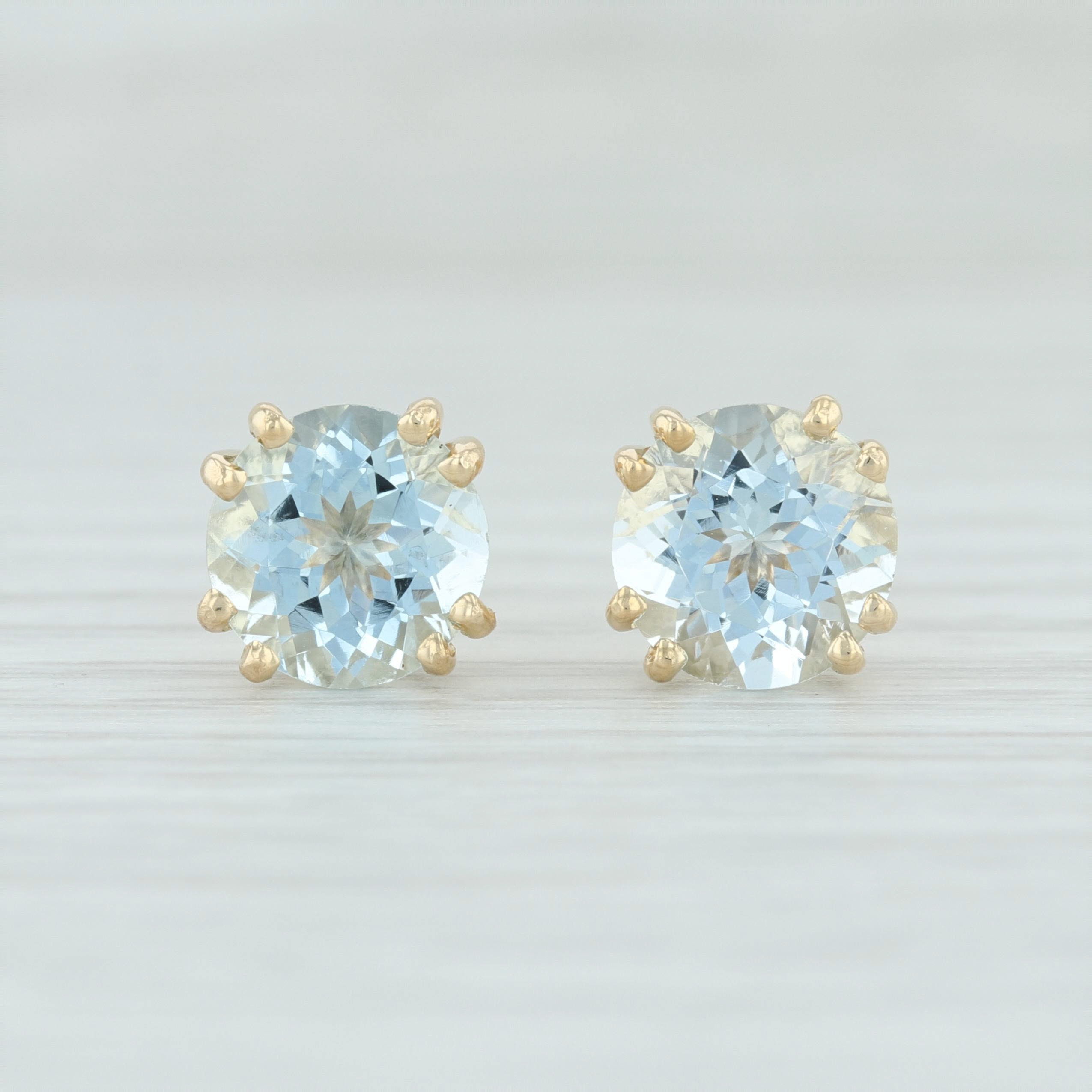 Aquamarine Stud Earrings Yellow Gold Stud Earring Gemstone Etsy