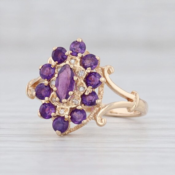 Amethyst & Diamond Ring, Halo Ring, Yellow Gold Ri