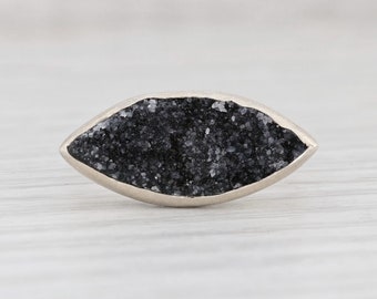 New Nina Wynn Black Druzy Statement Ring Size 7 Sterling Silver Solitaire