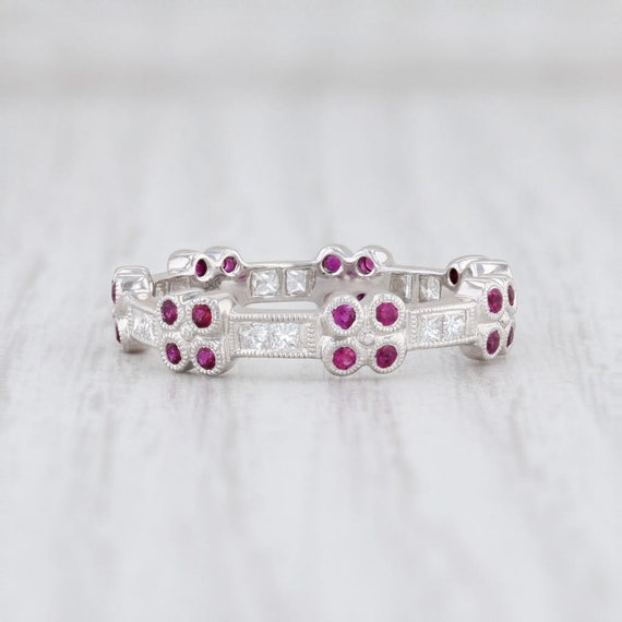 Ruby Flower Ring, Ruby Diamond Ring, Stackable Ge… - image 4