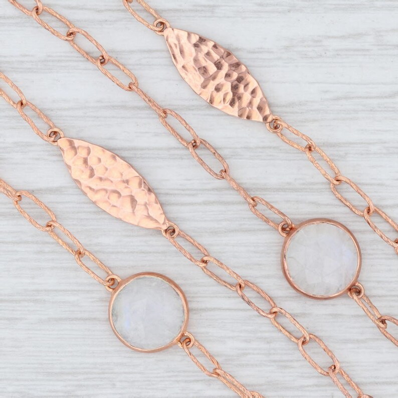 Moonstone Station Necklace Long Layer Necklace Sterling Etsy