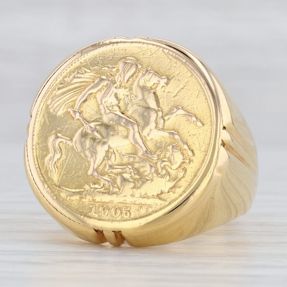 1905 Gold Sovereign British Coin Ring 18k 22k Gold Men's - Etsy