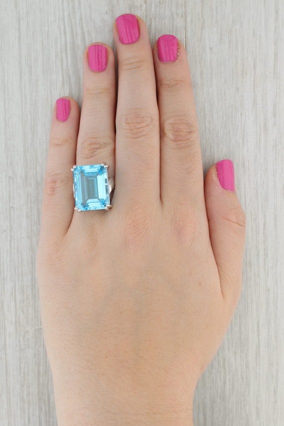 29ct Emerald Cut Blue Topaz Solitaire Ring 14k Wh… - image 8