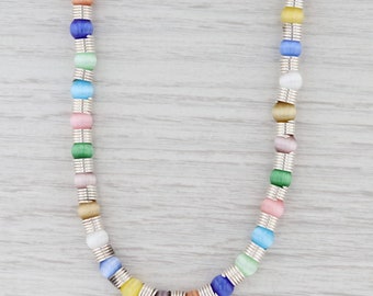 New Multi Color Glass Bead Necklace 18" Strand Sterling Silver Toggle Clasp