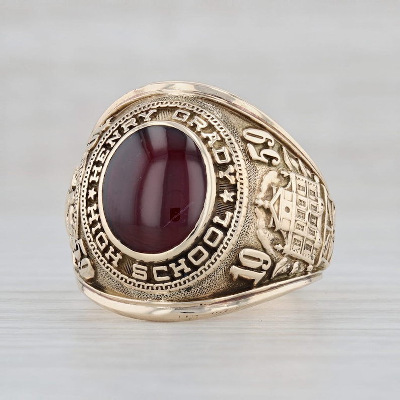 Size 12 Ring Class of 1959 Henry Grady High School Class Ring 10k Yellow Gold Ring Red Stone Ring