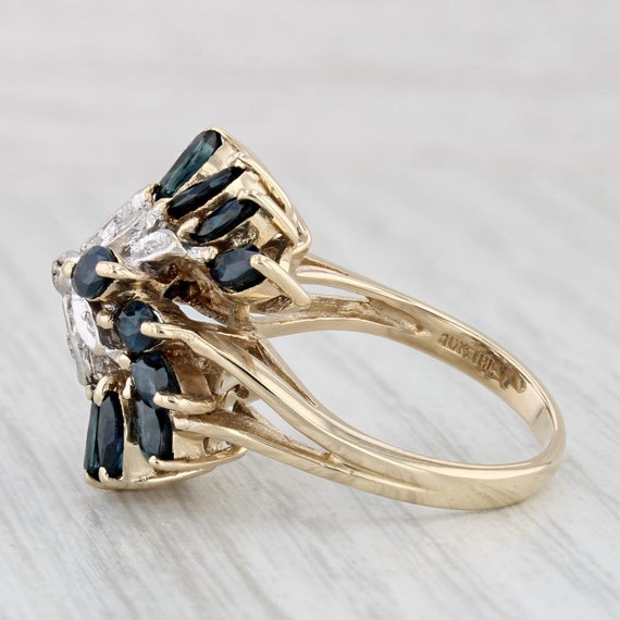 5ctw Blue Sapphire Diamond Cluster Ring 10k Yello… - image 3
