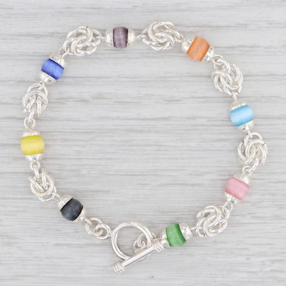 New Multi Color Glass Bead Chain Bracelet 7.25" S… - image 1