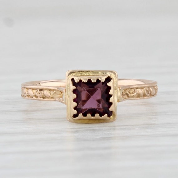 Antique Molded Red Glass Garnet Simulant Ring 10k… - image 2