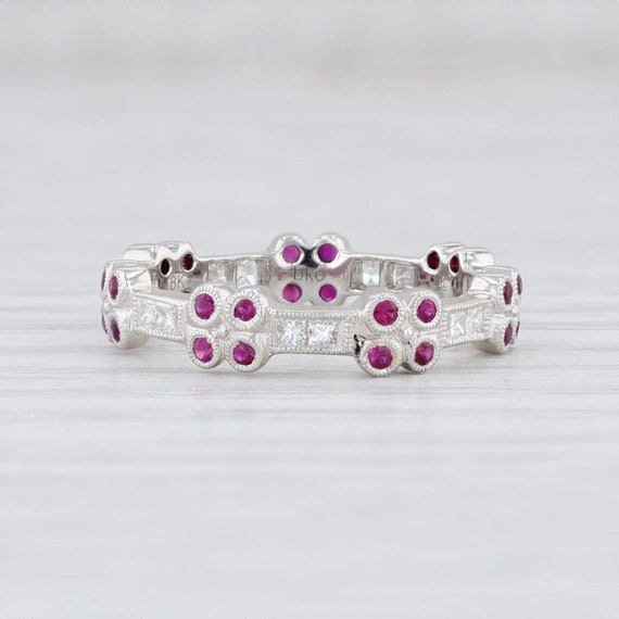 Ruby Flower Ring, Ruby Diamond Ring, Stackable Ge… - image 2