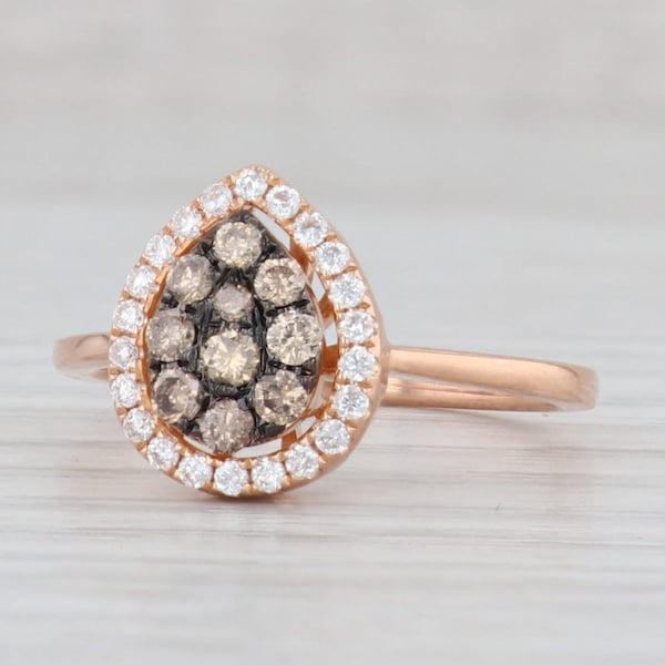 0.40ctw Champagne White Diamond Teardrop Halo Ring 18k Rose Gold Sz 7 Engagement