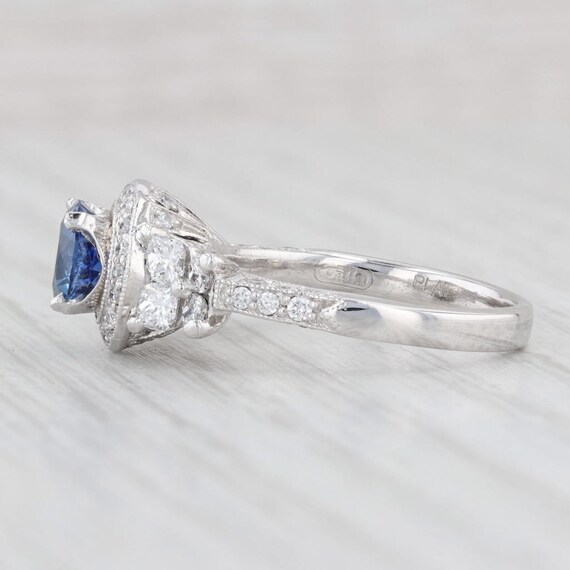 1.95ctw Blue Sapphire Diamond Halo Ring Platinum … - image 3