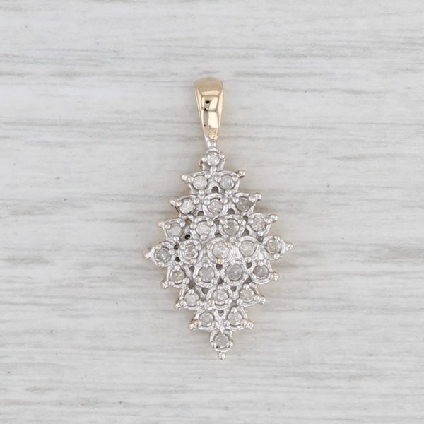 0.25ctw Diamond Cluster Pendant 10k Yellow White Gold Drop