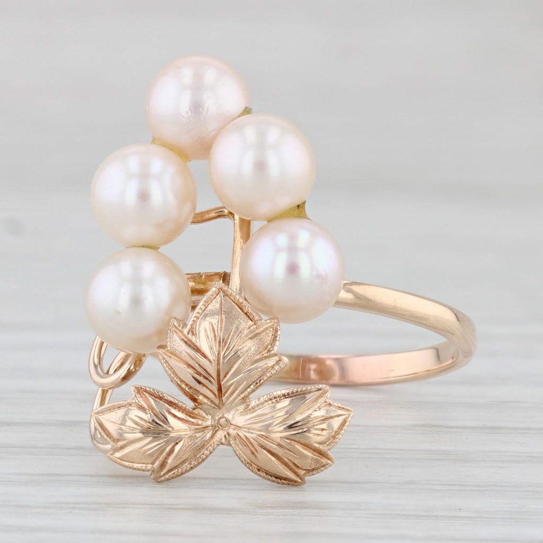 Cultured Pearl Cluster Grape Bunch Ring 14k Yellow Gold Size 7.25 - Etsy