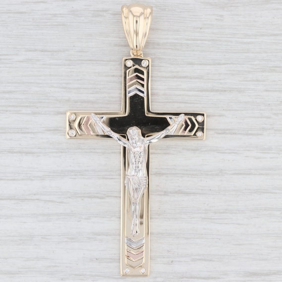Large CZ Crucifix Cross Pendant 14k 