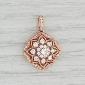Diamond Flower Pendant, Rose Gold Pendant, Sunburst Pendant, Diamond Pendant, Gift for Her, Floral Pendant, April Birthstone