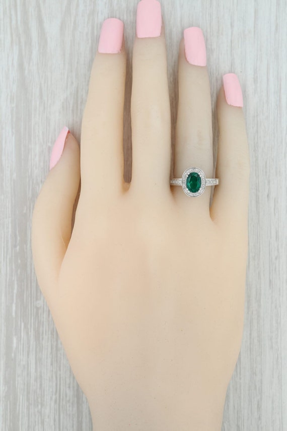 New Lab Created Emerald Diamond Halo Ring 10k Whi… - image 7