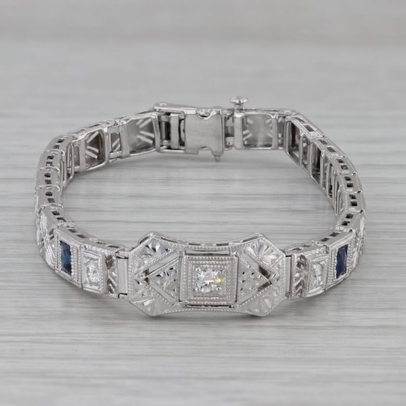Art Deco 0.52ctw Diamond Lab Created Sapphire Bra… - image 1