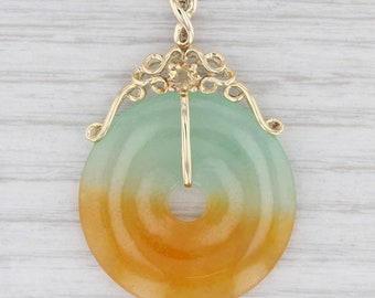 Jadeite Jade Citrine Torus Pendant 14k Yellow Gold Asian Jewelry