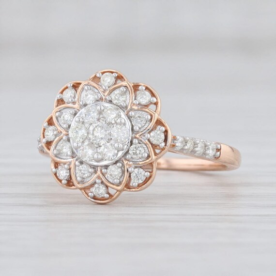 Diamond Flower Ring, Rose Gold Ring, Size 7 Ring,